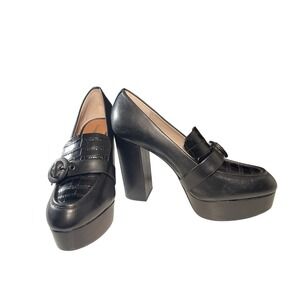 Gianni Bini Black Croc Embossed Platform Chunky Heel‎ Loafer Pumps Women's 9.5M